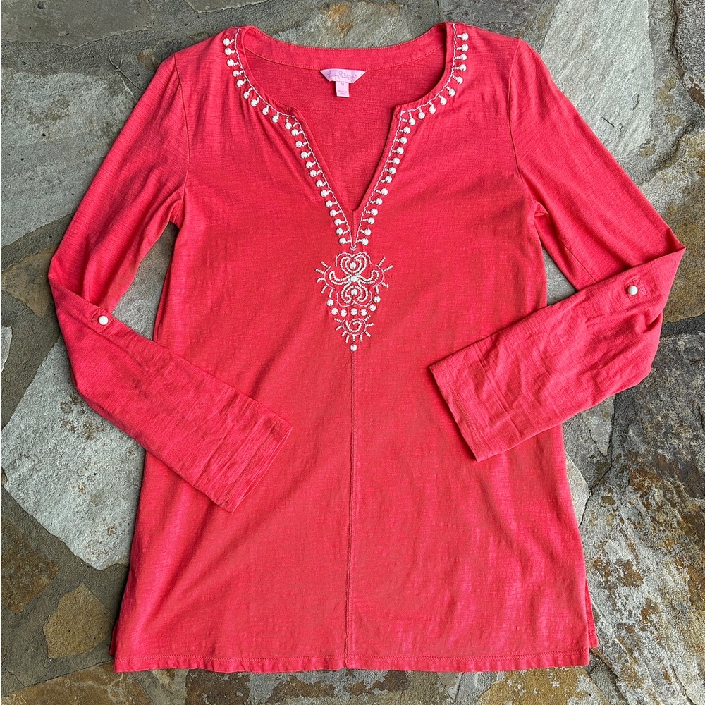 Lilly Pulitzer Embroidered V-Neck Tunic Top